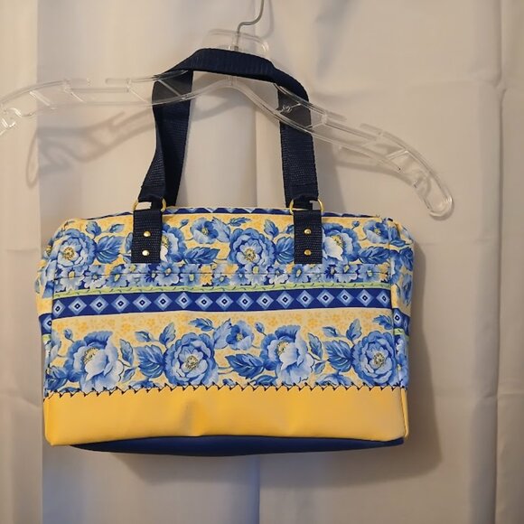 New Blue Yellow Roses Floral Satchel Purse Handbag Vibrant Country Chic Vinyl - Picture 8 of 10